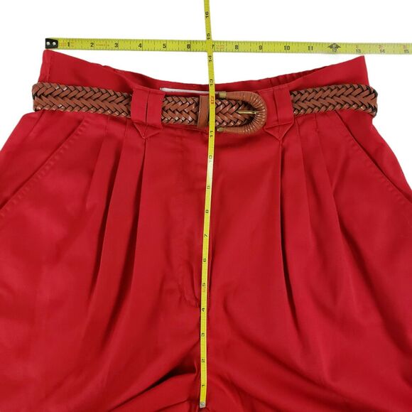 Vtg Karen Scott Size 8 PETITE Red Pleated High Waist Cuffed Mom Shorts w/ Belt - Picture 5 of 10